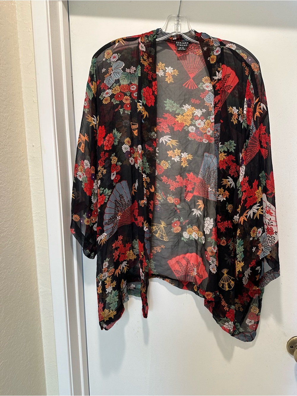 Banjara Silk Floral Fan Print Kimono one size 100% silk